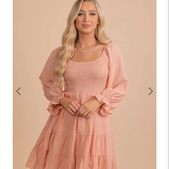 Bella Ella Boutique Peachy Pink Smocked Mini Dress - Picture 2 of 5